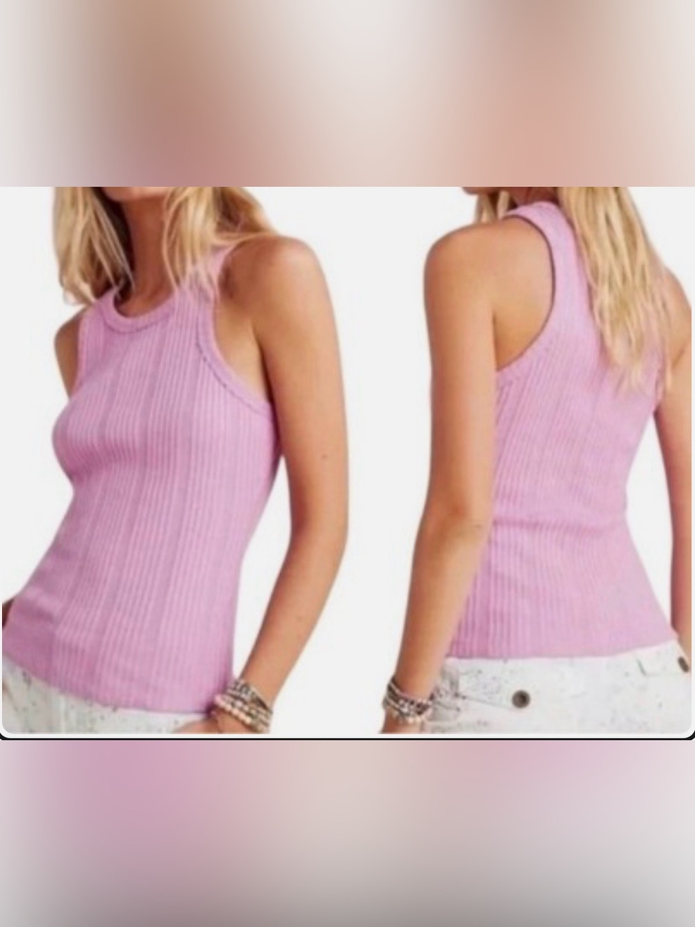 Pilcro Anthropologie Pink Ribbed Tank Top XL Soft Stretchy Knit Summer Feminine